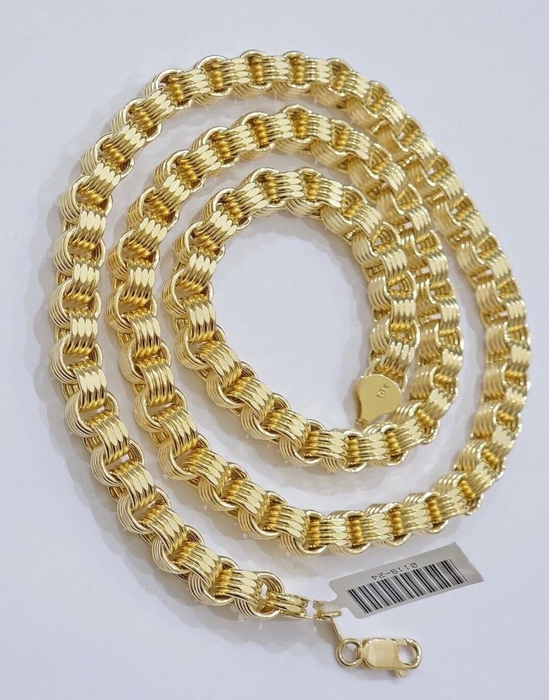 Real Gold Box Byzantine Chain Necklace 7.5mm 10K Yellow 22 Inches Men 10KT SALE - GoldenlinQ